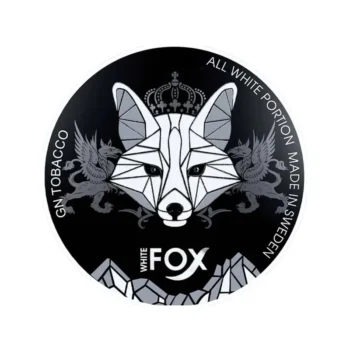 White Fox Black 16 mg nicotine pouch can from Small Pouches